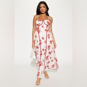 Fashion Nova Floral Maxi Dress - Red and White